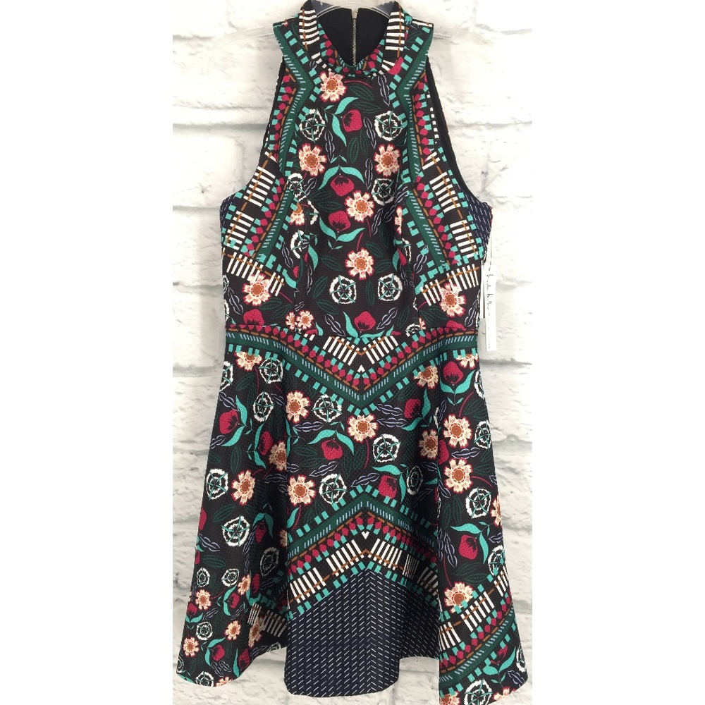 Nicole Miller Mock Neck Jacquard Fit & Flare Dress - Picture 5 of 7